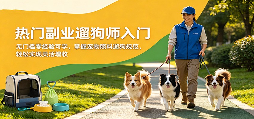 热门副业遛狗师入门，无门槛零经验可学，掌握宠物照料遛狗规范，轻松实现灵活增收-得宝资源站
