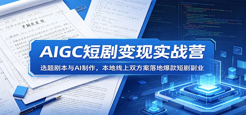 AIGC短剧变现实战营：选题剧本与AI制作，本地线上双方案落地爆款短剧副业-得宝资源站