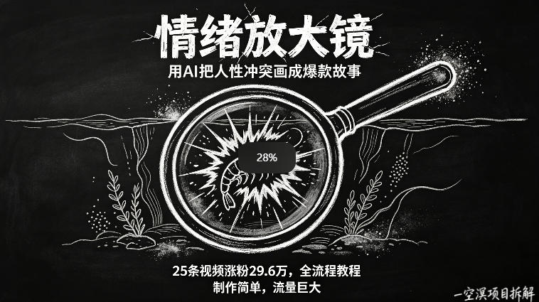 AI制作“情绪放大镜“视频，25条视频涨粉29.6W粉，流量巨大，制作简单，全流程教程-得宝资源站