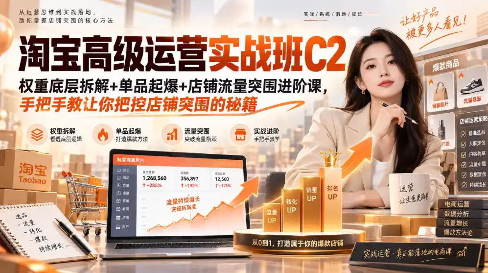 淘宝高级运营实战班C2｜权重底层拆解+单品起爆+店铺流量突围进阶课，手把手教让你把控店铺突围的秘籍-得宝资源站