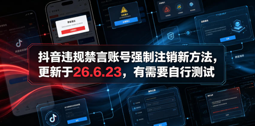 抖音违规禁言账号强制注销新方法，更新于26.6.23，有需要自行测试-得宝资源站