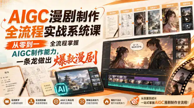 AIGC漫剧制作全流程实战系统课，从零到一全流程掌握AIGC制作能力，一条龙做出爆款漫剧-得宝资源站