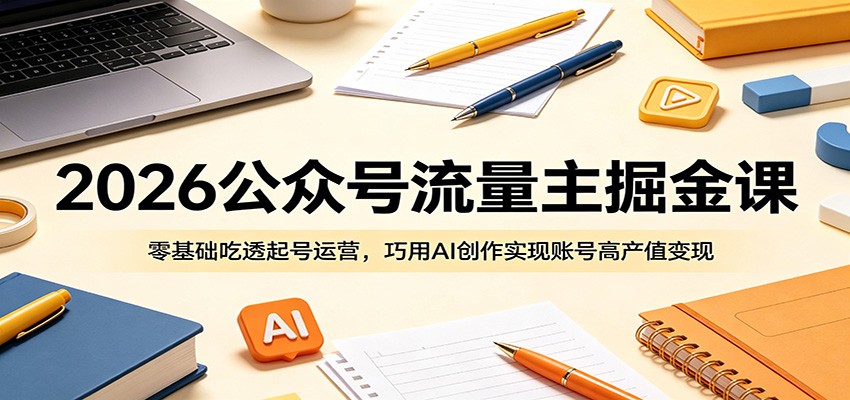 2026公众号流量主掘金课：零基础吃透起号运营，巧用AI创作实现账号高产值变现-得宝资源站