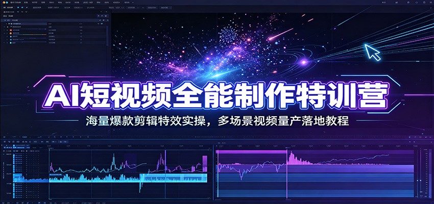 AI短视频全能制作特训营：海量爆款剪辑特效实操，多场景视频量产落地教程-得宝资源站
