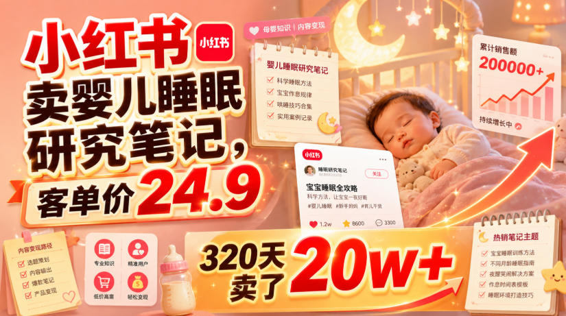 小红书卖婴儿睡眠研究笔记，客单价24.9，320天卖了20w+-得宝资源站