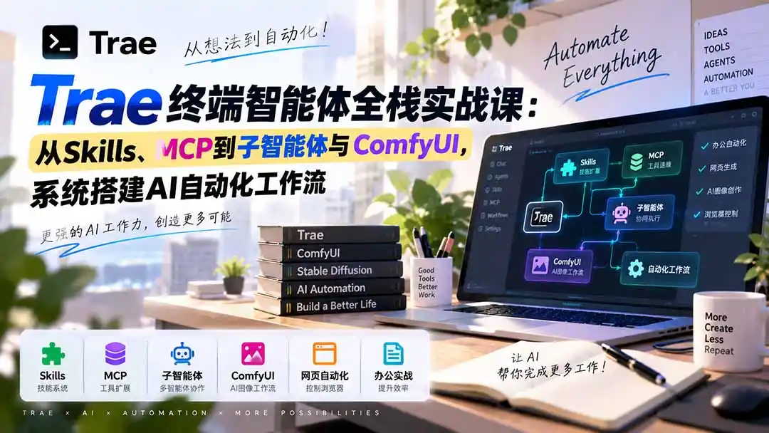 Trae终端智能体全栈实战课：从Skills、MCP到子智能体与ComfyUI，系统搭建AI自动化工作流-得宝资源站