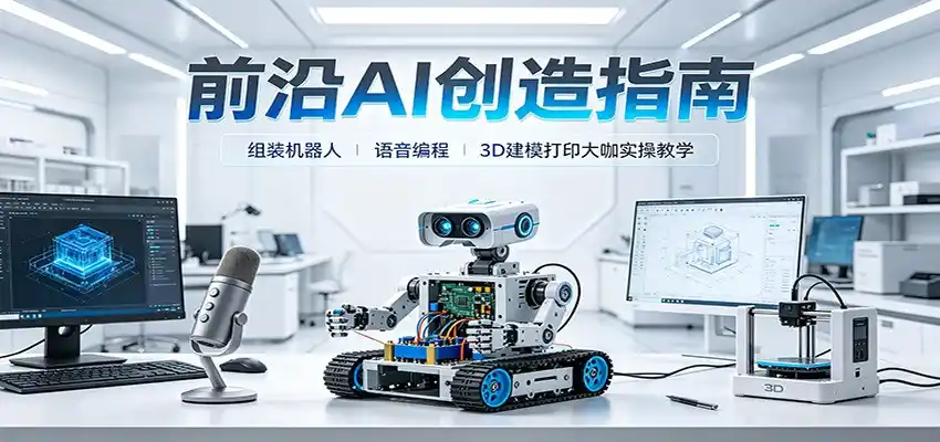 前沿AI创造指南：组装机器人、语音编程、3D建模打印大咖实操教学-得宝资源站