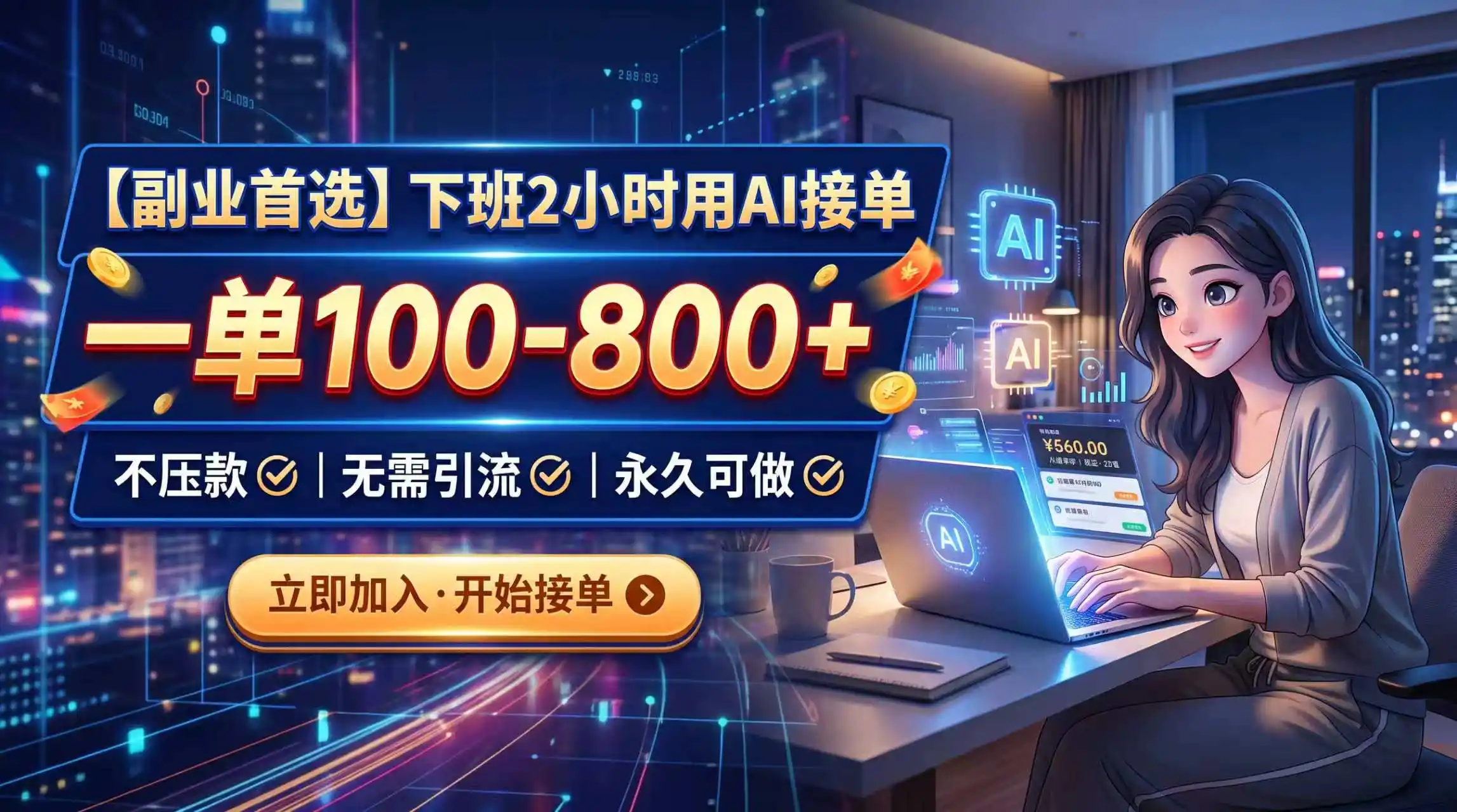 下班2小时用AI接单，一单100-800+，不压款，无需引流，永久可做-得宝资源站