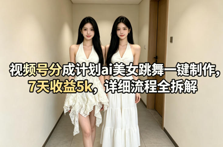 视频号分成计划ai美女跳舞一键制作，7天收益5k，详细流程全拆解-得宝资源站
