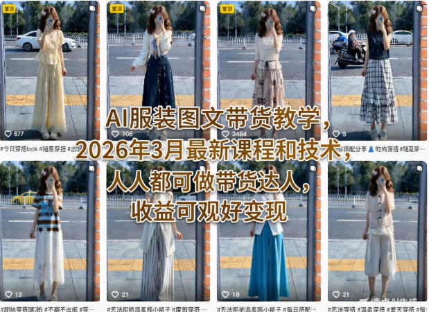 AI服装图文带货教学，2026年3月最新课程和技术，人人都可做带货达人，收益可观好变现-得宝资源站