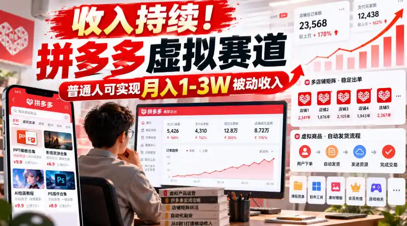 收入持续！拼多多虚拟赛道，普通人可实现月入1-3 W被动收入【揭秘】-得宝资源站