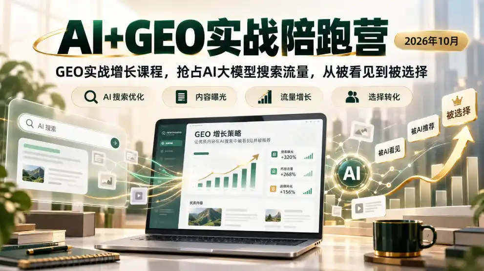 AI+GEO实战陪跑营2026年10月，GEO实战增长课程，抢占AI大模型搜索流量，从被看见到被选择-得宝资源站