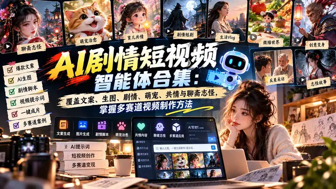 【无水印】AI剧情短视频智能体合集：覆盖文案、生图、剧情、萌宠、共情与聊斋志怪，掌握多赛道视频制作方法-得宝资源站