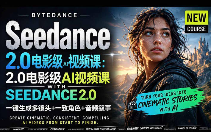字节跳动的Seedance 2.0 AI电影视频生成制作教程，一键生成多镜头+一致角色+音频叙事-中英字幕-得宝资源站