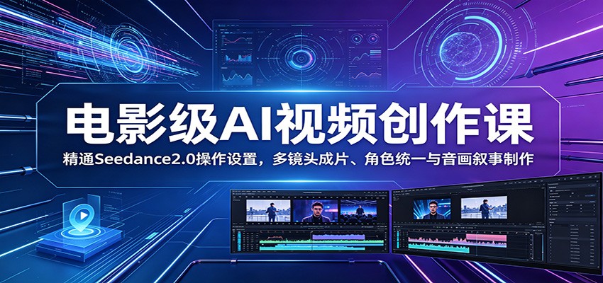 电影级AI视频创作课：精通Seedance2.0操作设置，多镜头成片、角色统一与音画叙事制作-得宝资源站