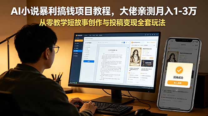 AI小说暴利搞钱项目教程，大佬亲测月入1-3万，从零教学短故事创作与投稿变现全套玩法-得宝资源站