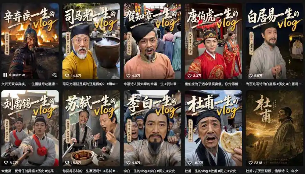 历史人物，诗人一生Vlog教学， AI制作丨伙伴计划丨精选收益丨商单收徒 ，新领域红利期，抓紧做-得宝资源站