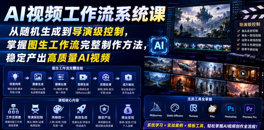 AI视频工作流系统课，从随机生成到导演级控制，掌握图生工作流完整制作方法，稳定产出高质量AI视频-得宝资源站
