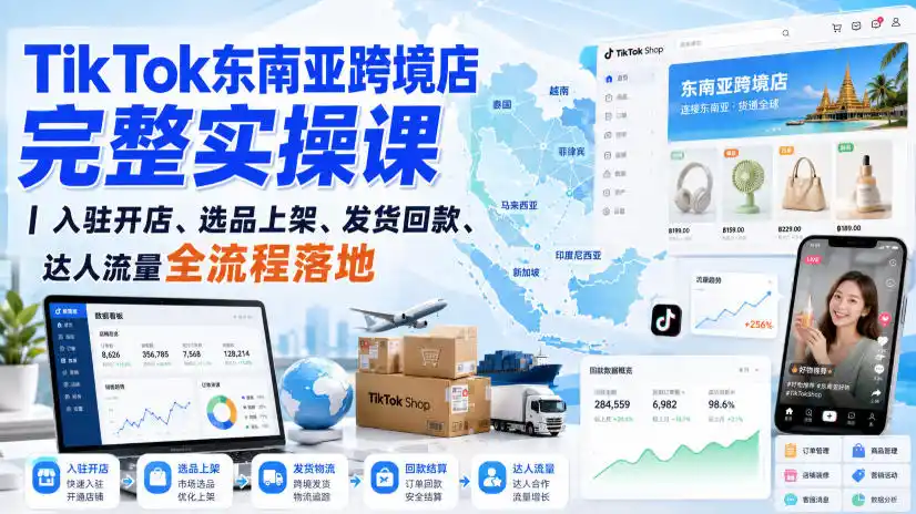 TikTok东南亚跨境店完整实操课｜入驻开店、选品上架、发货回款、达人流量全流程落地-得宝资源站