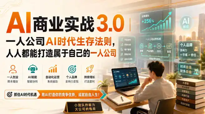 AI商业实战3.0｜一人公司AI时代生存法则，人人都能打造属于自己的一人公司-得宝资源站