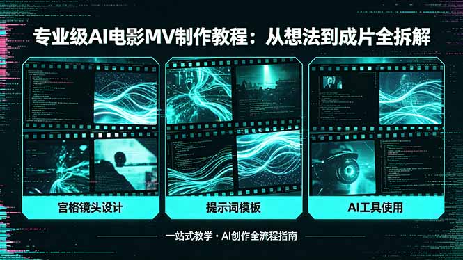 专业级AI电影MV制作教程，从想法到成片全拆解，宫格镜头+提示词模板+AI工具一站式教学-得宝资源站