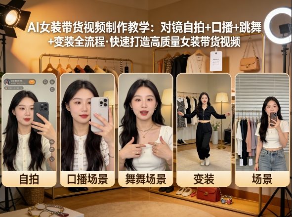 AI女装带货视频制作教学，对镜自拍、口播、跳舞、变装全流程，快速打造高质量女装带货视频-得宝资源站