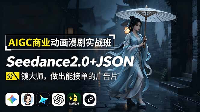 AIGC商业动画漫剧实战班-更新：Seedance2.0+JSON分镜大师，做出能接单的广告片-得宝资源站