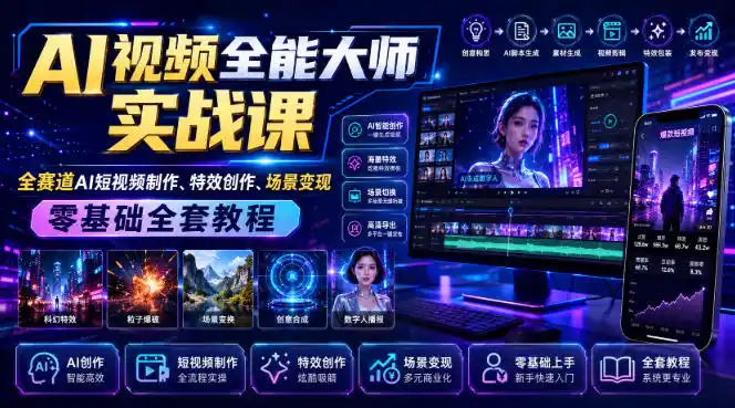 AI视频全能大师实战课｜全赛道AI短视频制作、特效创作、场景变现零基础全套教程-得宝资源站