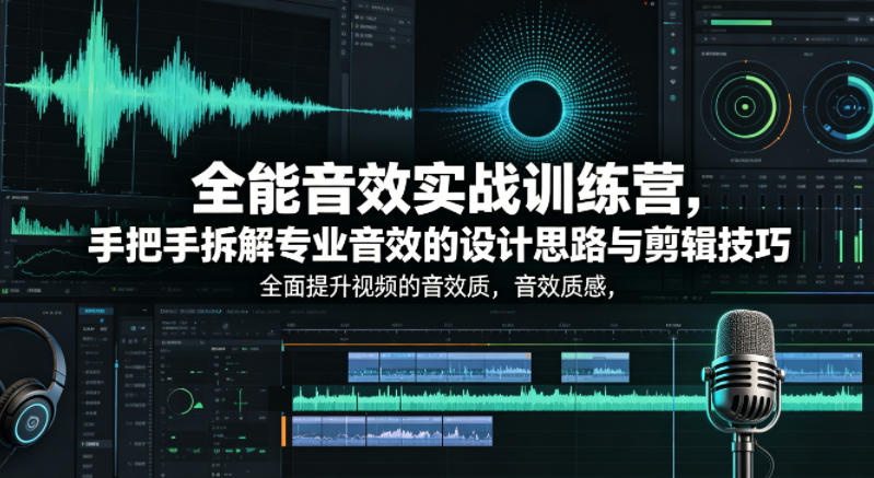 全能音效实战训练营，手把手拆解专业音效的设计思路与剪辑技巧，全面提升视频的音效质感-得宝资源站