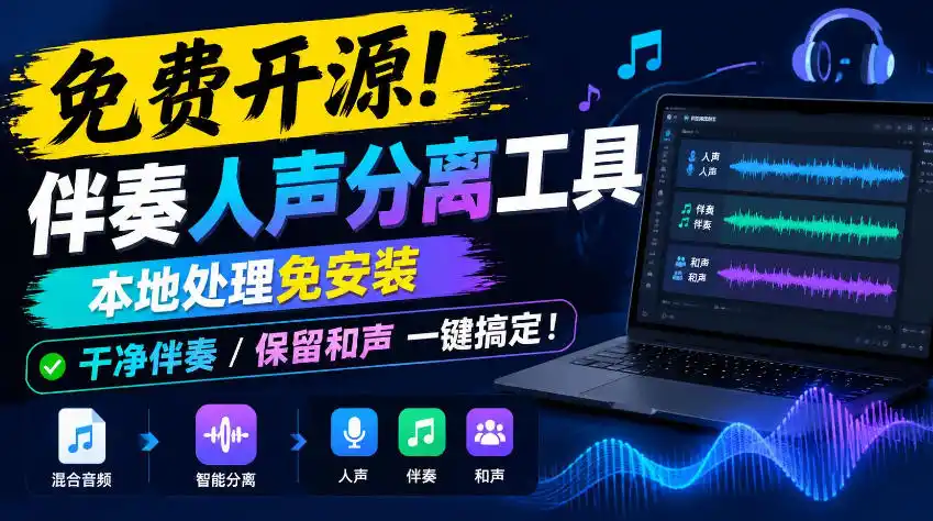 免费开源！伴奏人声分离工具，本地处理免安装，干净伴奏，保留和声一键搞定！-得宝资源站