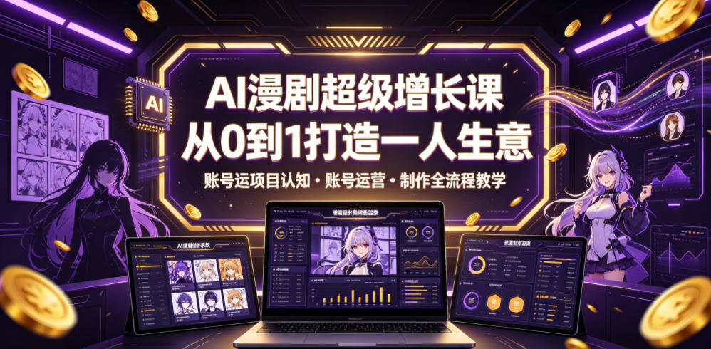 AI漫剧超级增长课，从0到1打造一人生意，项目认知・账号运营・制作全流程教学-得宝资源站
