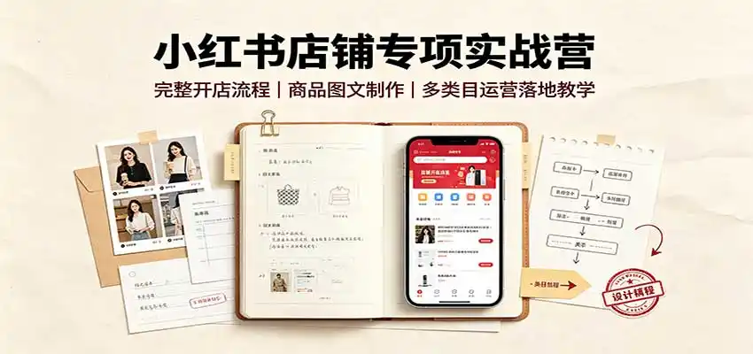 小红书店铺专项实战营：完整开店流程，商品图文制作，多类目运营落地教学-得宝资源站