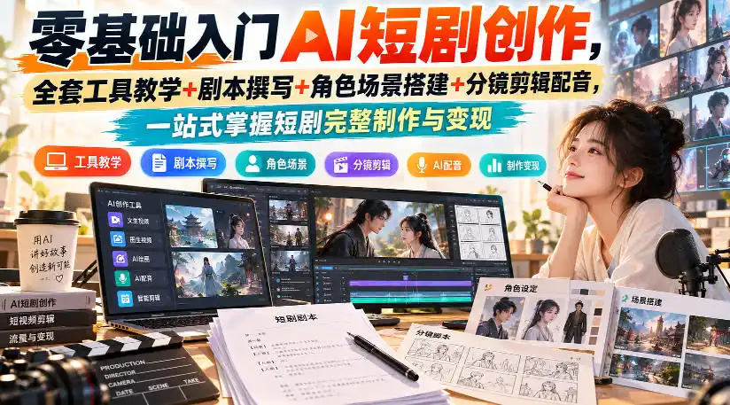 零基础入门AI短剧创作，全套工具教学+剧本撰写+角色场景搭建+分镜剪辑配音，一站式掌握短剧完整制作与变现-得宝资源站