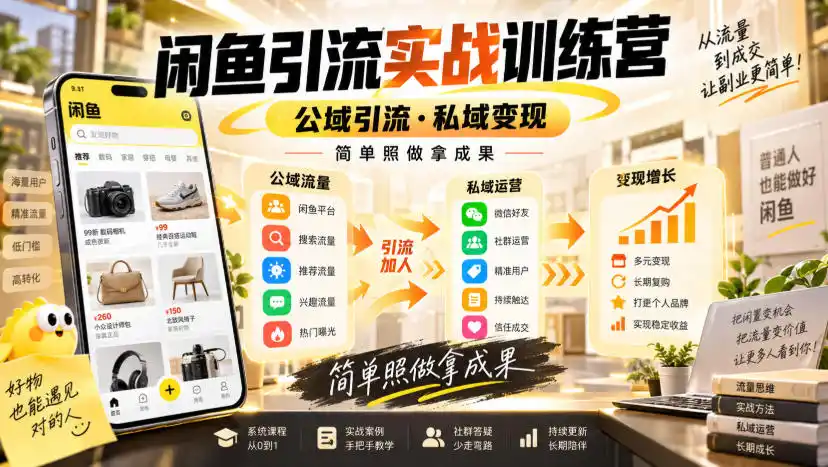 闲鱼引流实战训练营，公域引流·私域变现，简单照做拿成果-得宝资源站