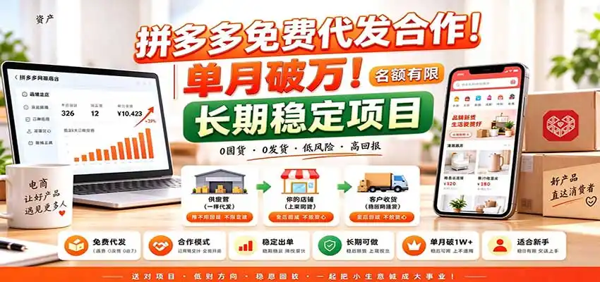 拼多多免费代发合作｜单月破万！长期稳定项目，名额有限-得宝资源站
