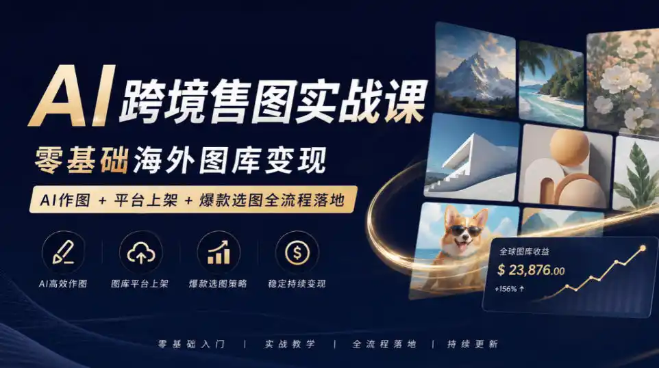 AI跨境售图实战课，零基础海外图库变现，AI作图+平台上架+爆款选图全流程落地-得宝资源站