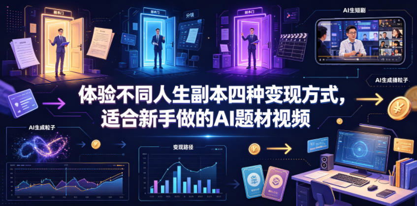 体验不同人生副本四种变现方式，适合新手做的AI题材视频-得宝资源站