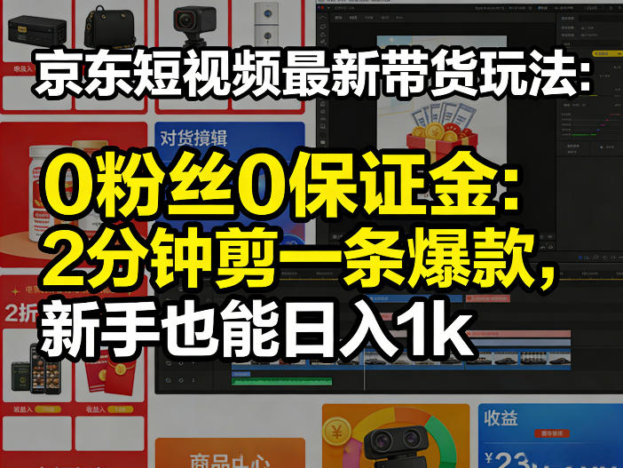 京东短视频最新带货玩法，0粉丝0保证金，2分钟剪一条爆款，新手也能日入1k+【揭秘】-得宝资源站