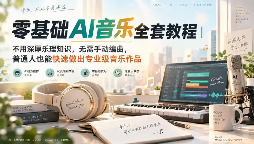 零基础AI音乐全套教程｜不用深厚乐理知识，无需手动编曲，普通人也能快速做出专业级音乐作品-得宝资源站