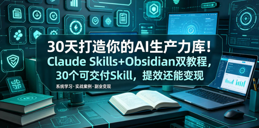 30天打造你的AI生产力库！Claude Skills+Obsidian 双教程，30 个可交付 Skill，提效还能变现-得宝资源站