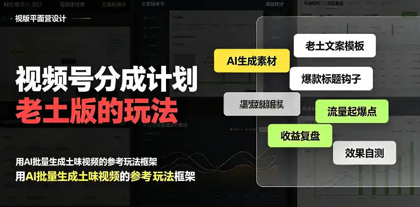 视频号分成计划老土版的玩法，流量爆炸，每天收益300+，纯靠AI生成，越土的玩法，越高级-得宝资源站