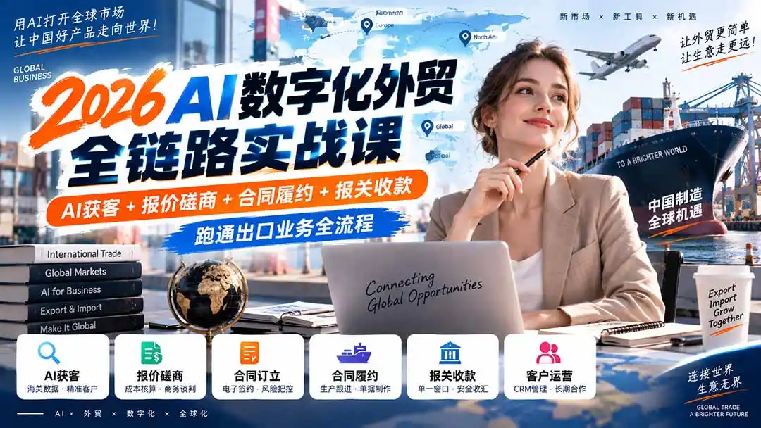 2026AI数字化外贸全链路实战课：AI获客+报价磋商+合同履约+报关收款，跑通出口业务全流程-得宝资源站