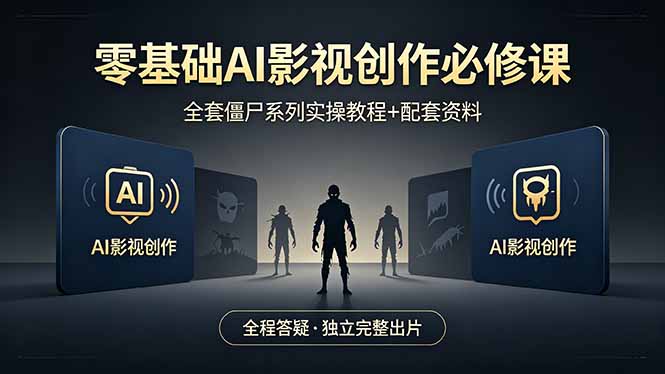 零基础AI影视创作必修课，全套僵尸系列实操教程加配套资料，全程答疑带你独立完整出片-得宝资源站