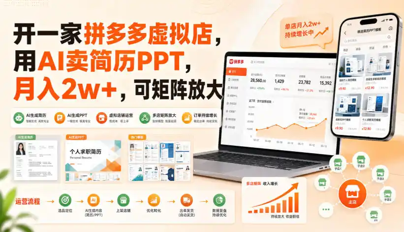 开一家拼多多虚拟店，用AI卖简历PPT，月入2w+，可矩阵放大【揭秘】-得宝资源站