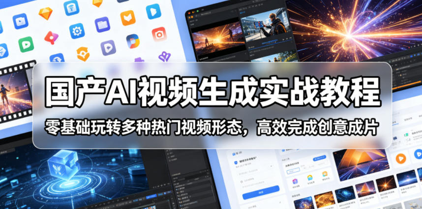 国产AI视频生成实战教程，零基础玩转多种热门视频形态，高效完成创意成片-得宝资源站