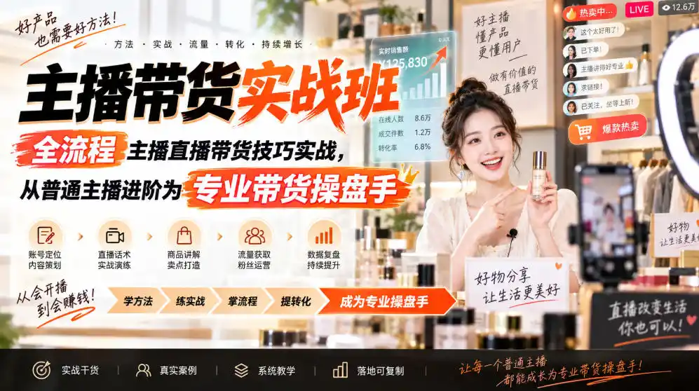 主播带货实战班ZB，全流程主播直播带货技巧实战，从普通主播进阶为专业带货操盘手-得宝资源站