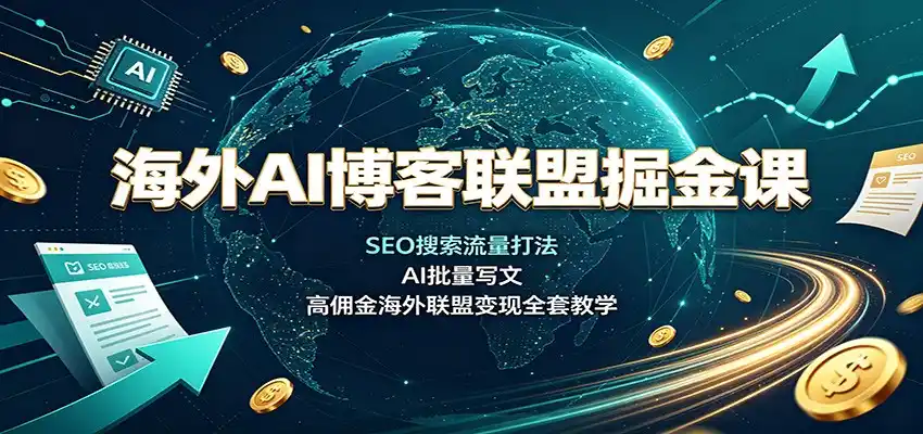 海外AI博客联盟掘金课：SEO搜索流量打法，AI批量写文，高佣金海外联盟变现全套教学-得宝资源站