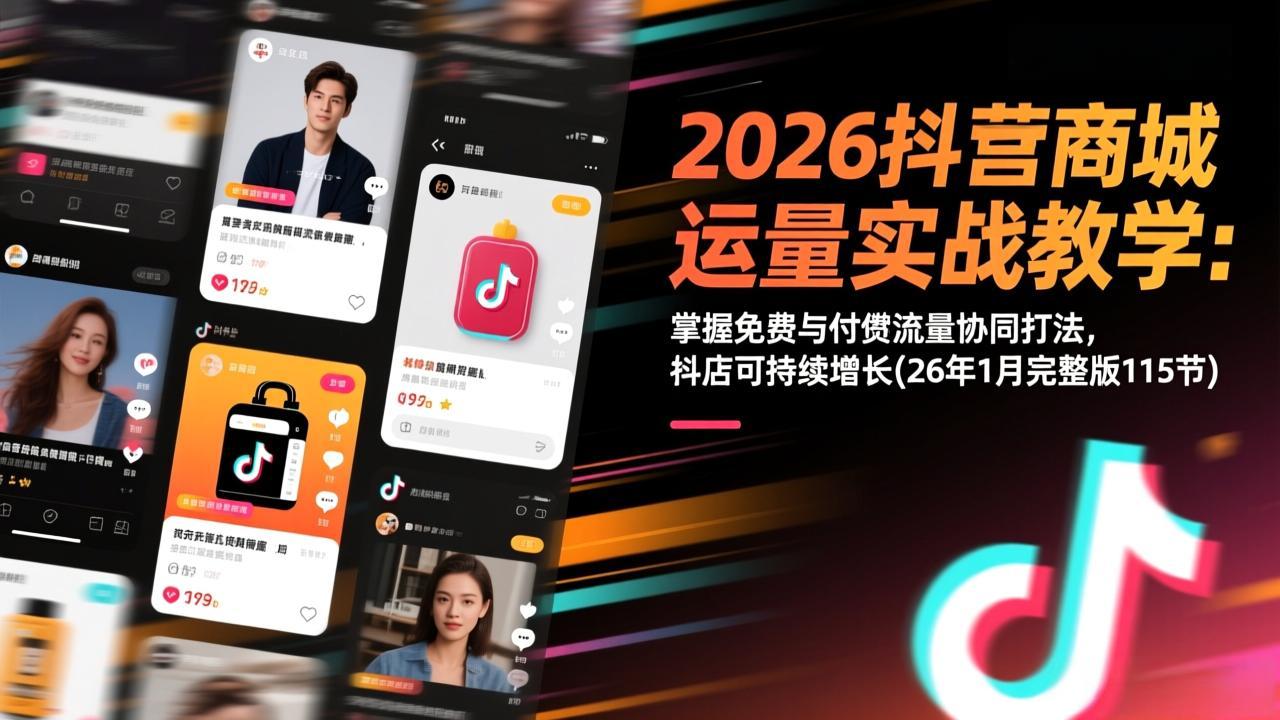 2026抖音商城运营实战教学：掌握免费与付费流量协同打法，抖店可持续增长(26年1月完整版115节-得宝资源站