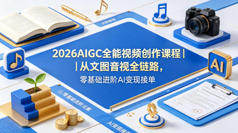 2026AIGC全能视频创作课程｜从文图音视全链路，零基础进阶AI变现接单-得宝资源站