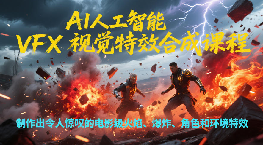 AI人工智能VFX视觉特效合成课程，制作出令人惊叹的电影级火焰、爆炸、角色和环境特效-得宝资源站